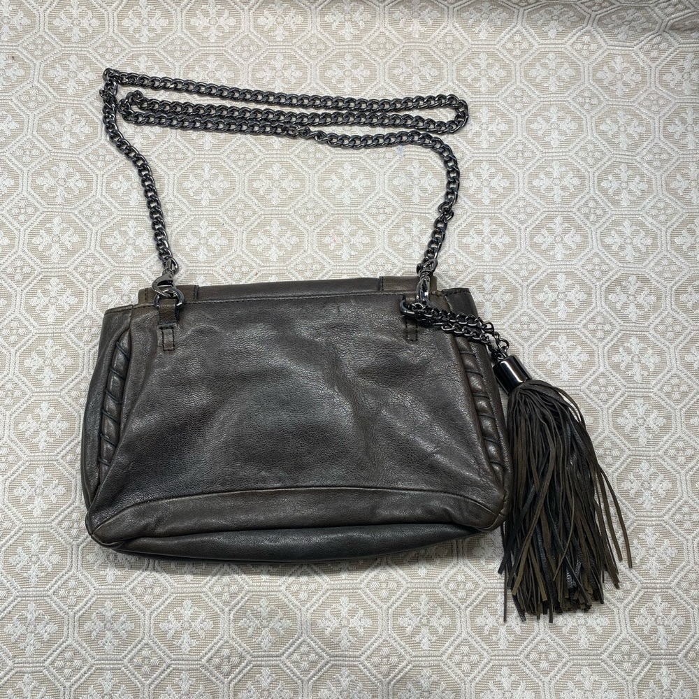 Cynthia Rowley Leather Purse with Gunmetal Silver Chain and Tassel - Picture 2 of 10